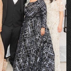 Long sleeve black and silver evening gown